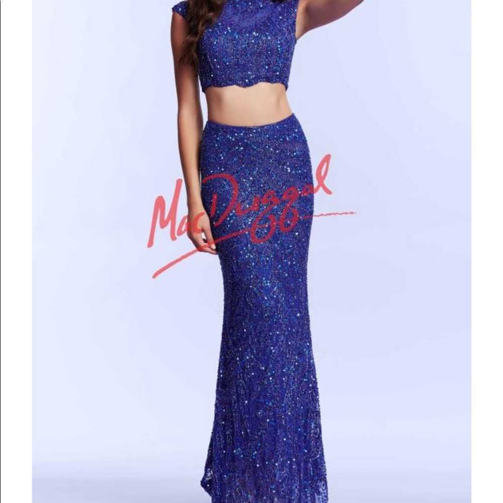 Mac Duggal Royal Blue all beaded two piece